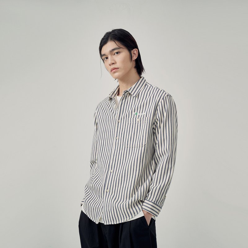 JARVISTORM2021日系潮流長袖青年免燙色織條紋牛仔襯衫男上衣外套 - 男襯衫/休閒襯衫 - 棉．麻 多色