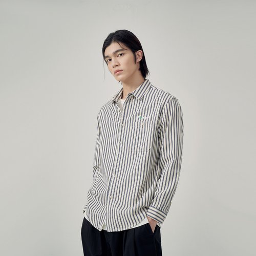 JARVISTORM官方線上店鋪 JARVISTORM2021日系潮流長袖青年免燙色織條紋牛仔襯衫男上衣外套