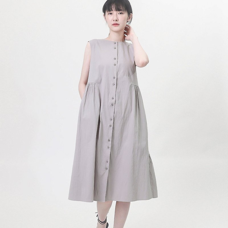 Mood_Sleeveless dress _9SF109_Grey - ชุดเดรส - ผ้าฝ้าย/ผ้าลินิน สีเทา