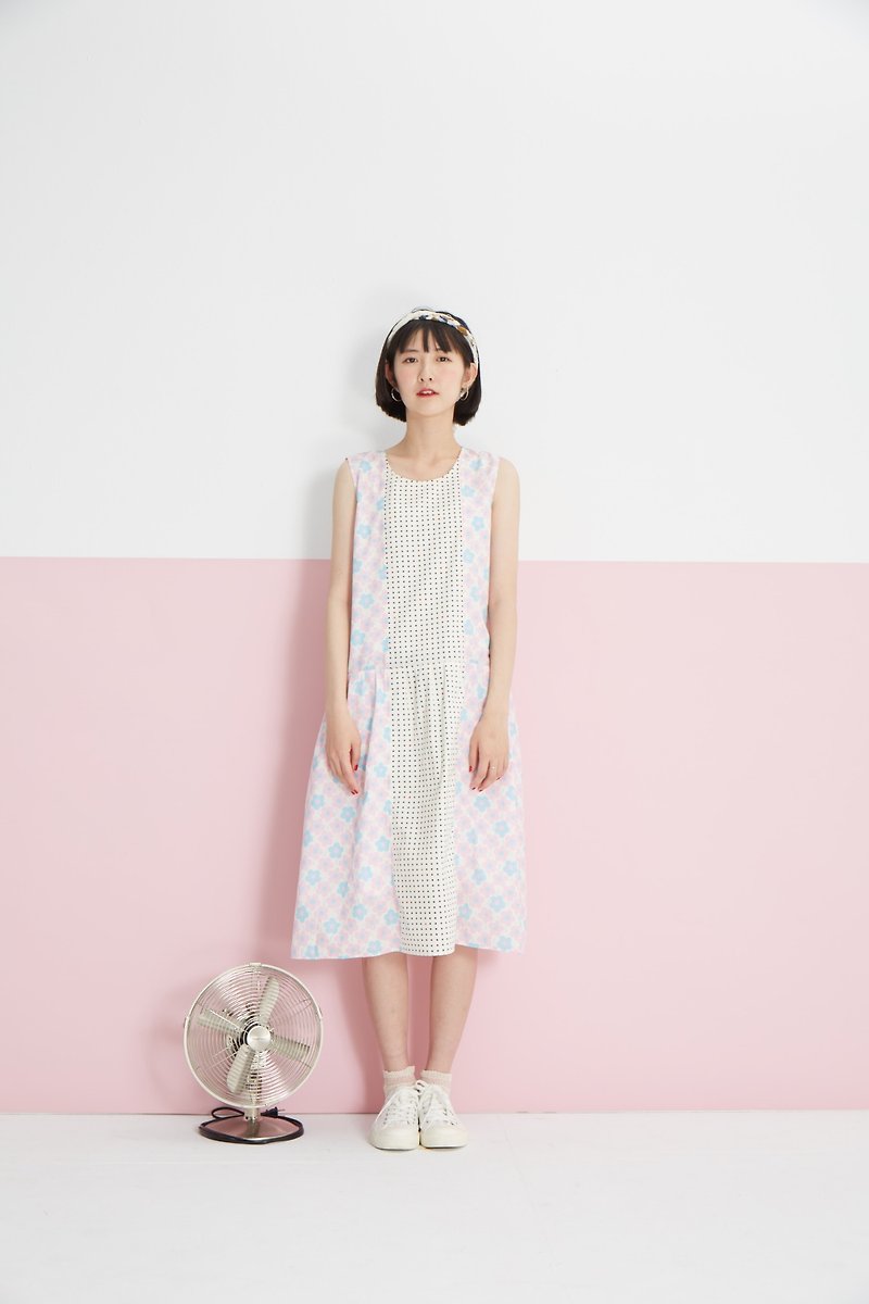 Point stitching vest dress flower / flower と Talasite ワ ー su nn APICAL - One Piece Dresses - Cotton & Hemp Pink
