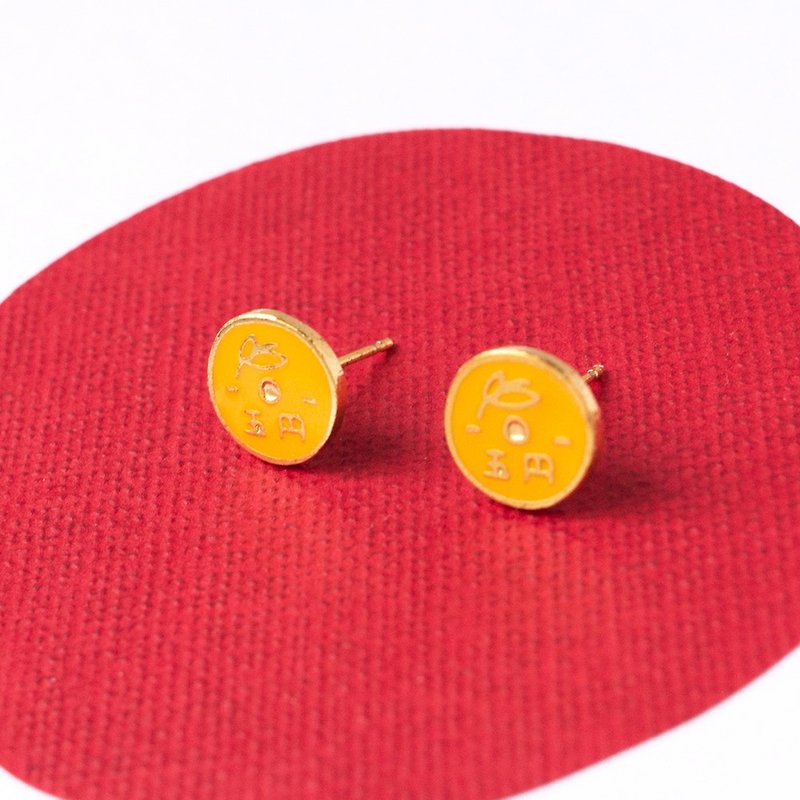 Lucky coin, Impressions of Japan earrings and clip-ons - Earrings & Clip-ons - Enamel Yellow