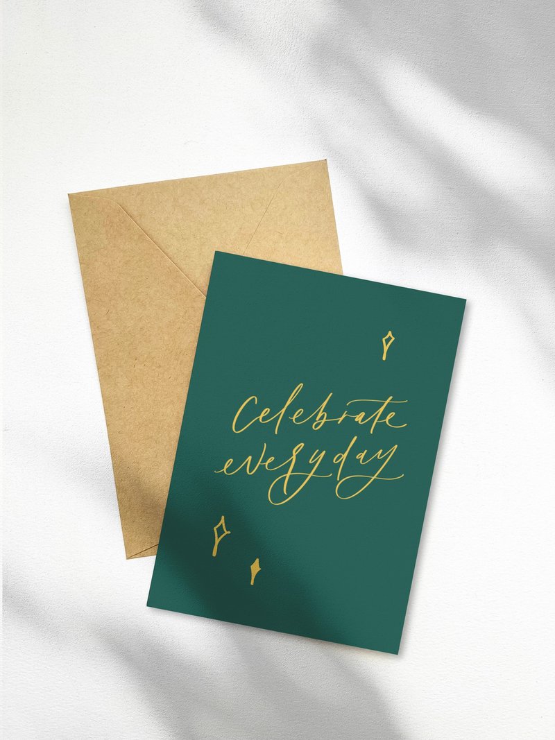 Hand Lettered Card Celebrate Everyday - การ์ด/โปสการ์ด - กระดาษ สีเขียว