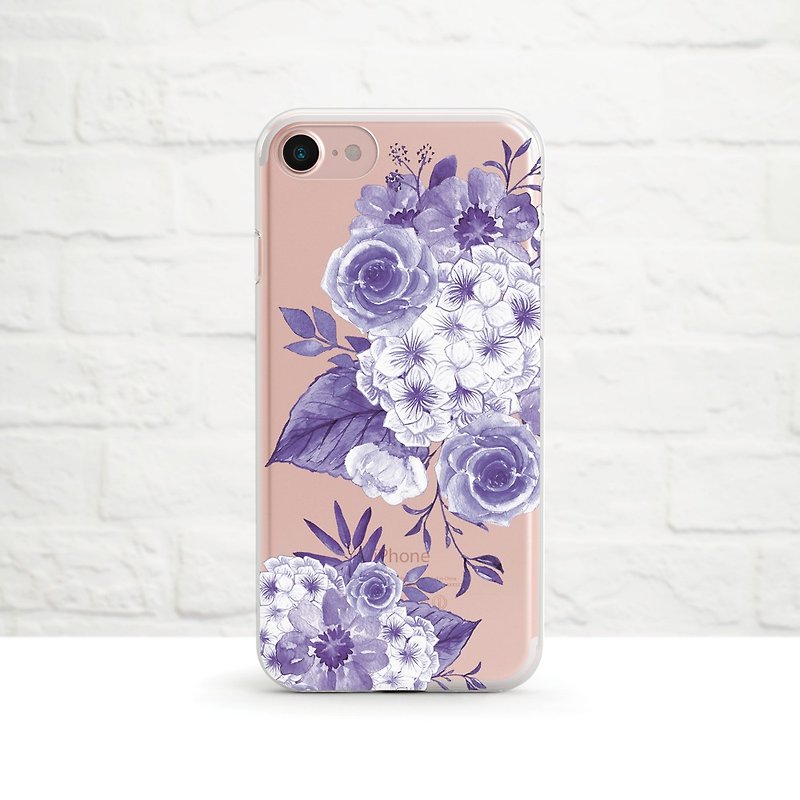 Retro Floral Arrangement, Violet, Clear Soft Phone Case, iPhone, Samsung - เคส/ซองมือถือ - ซิลิคอน สีม่วง