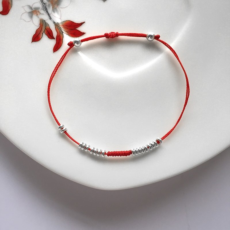 銀 手鍊/手環 紅色 - 本命年紅色銀珠手繩 愛情手繩 銀珠手鍊 珠珠手鍊 情侶手鍊