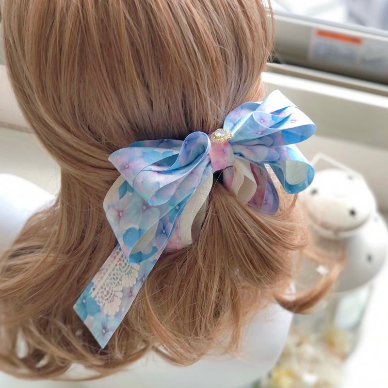 獨家款幻彩花卉相交夾香蕉夾仙女夾-藍+紫紅 - 髮夾/髮圈 - 其他材質 藍色