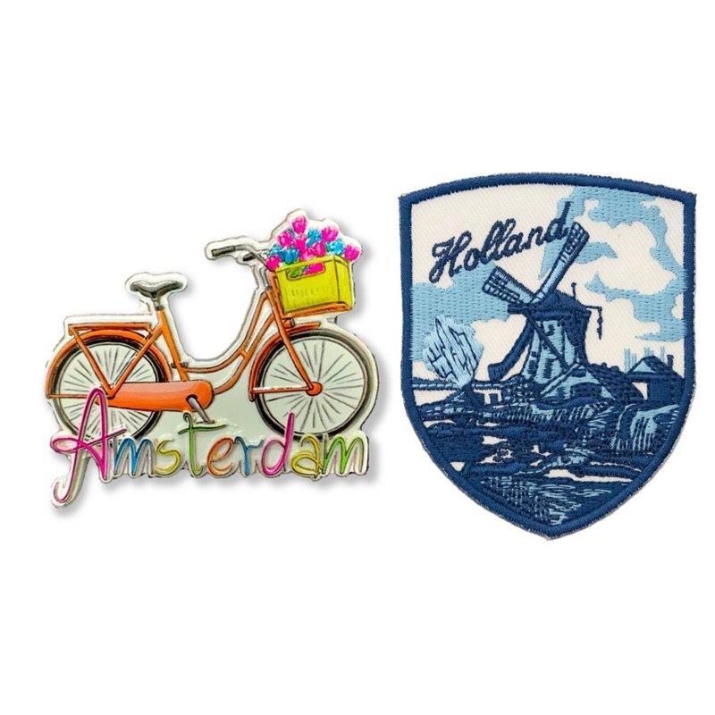 荷蘭橘色單車冰箱磁鐵+荷蘭風車肩章【2件組】 fb打卡地標 冰箱磁 - 磁鐵 - 橡膠 多色