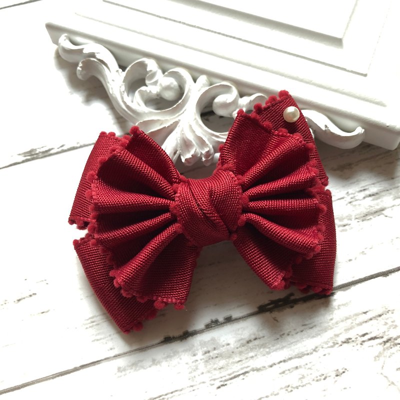 Hairball Wave Bow Spring Clip/Dark Red - Hair Accessories - Other Materials Red