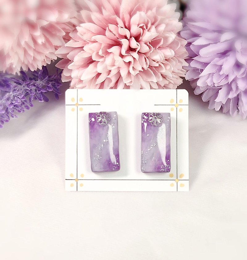 Amethyst pattern floral earrings/ Clip-On - ต่างหู - เรซิน สีม่วง