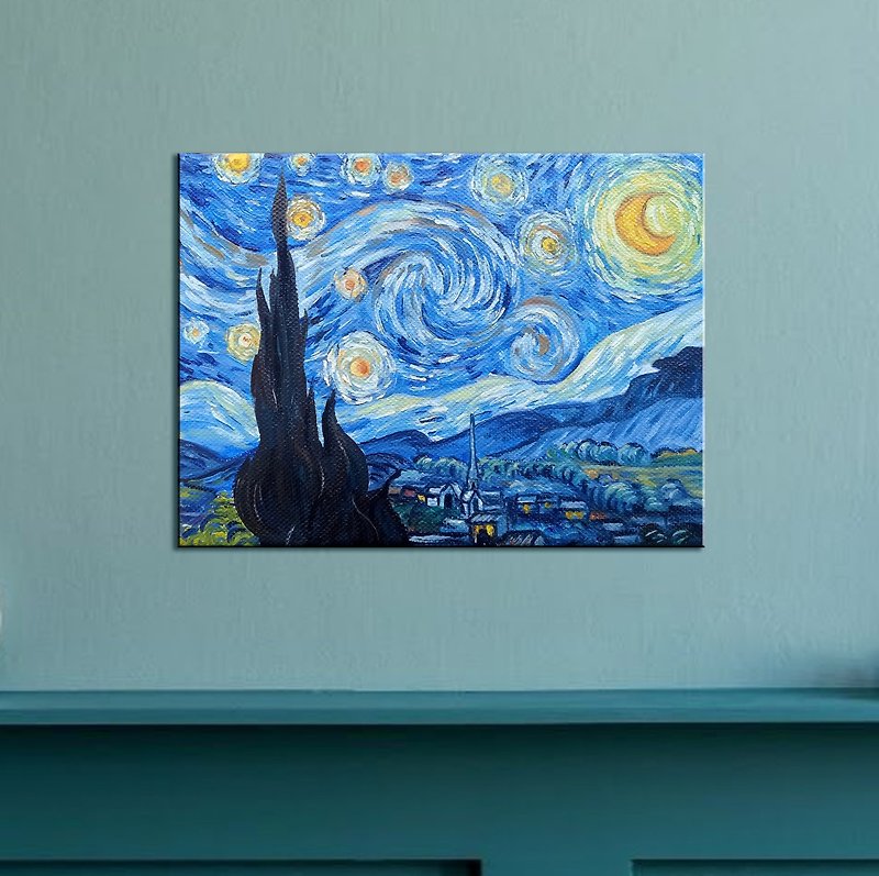 星夜 風景掛畫 手繪繪畫 梵高 家居裝飾畫 裝飾畫 居家生活 - 掛牆畫/海報 - 其他材質 藍色