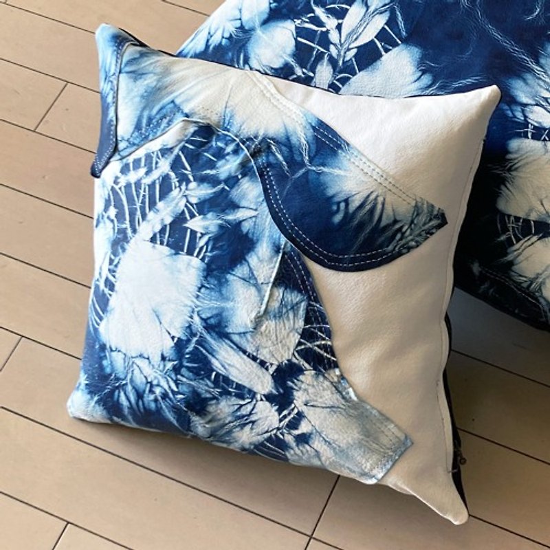 Deer leather x indigo dye suede cushion - Pillows & Cushions - Genuine Leather Blue