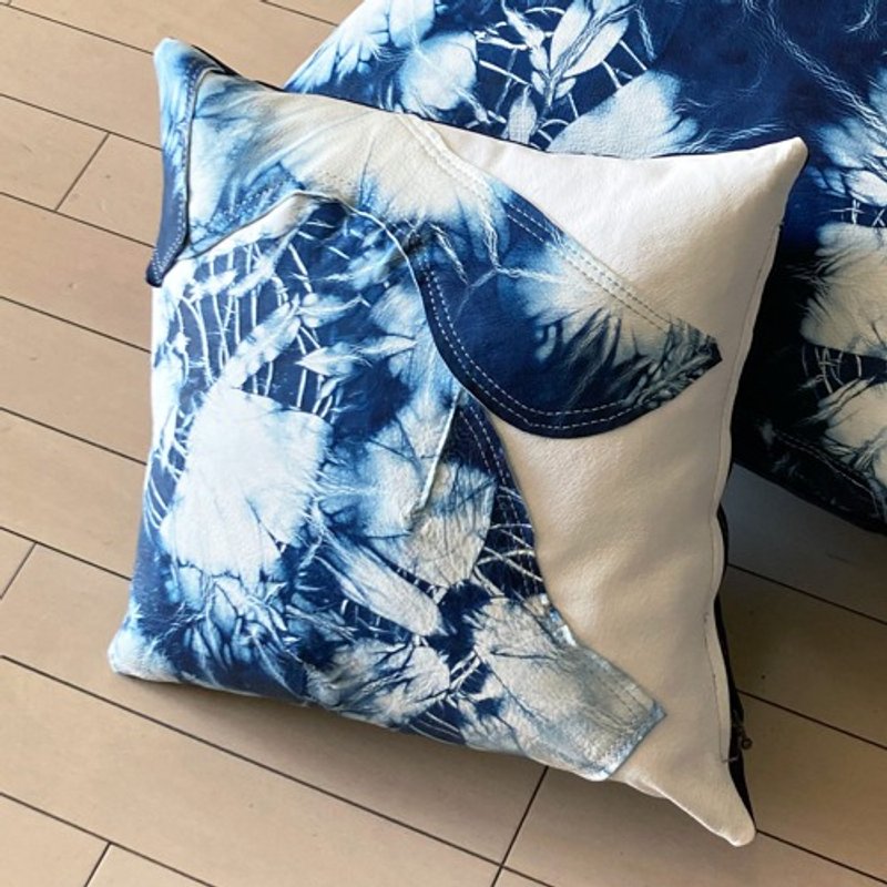 Deer leather x indigo dye suede cushion - Pillows & Cushions - Genuine Leather Blue