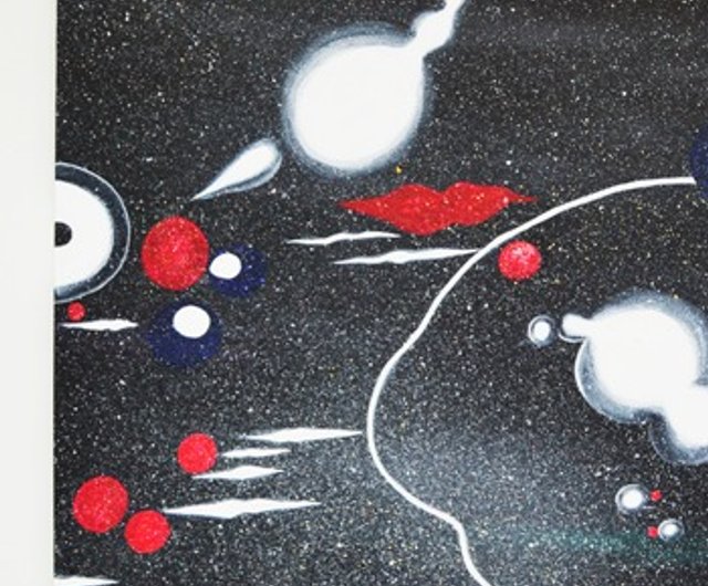 手描き抽象画「夜空の地図」 手書き絵画抽象化オリジナル絵「夜空の