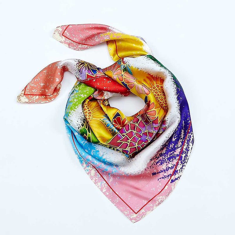 Healing Illustrated Wind Scarf / Snowy Cabin, Colorful Sunshine / Set of 2 - Scarves - Silk Multicolor