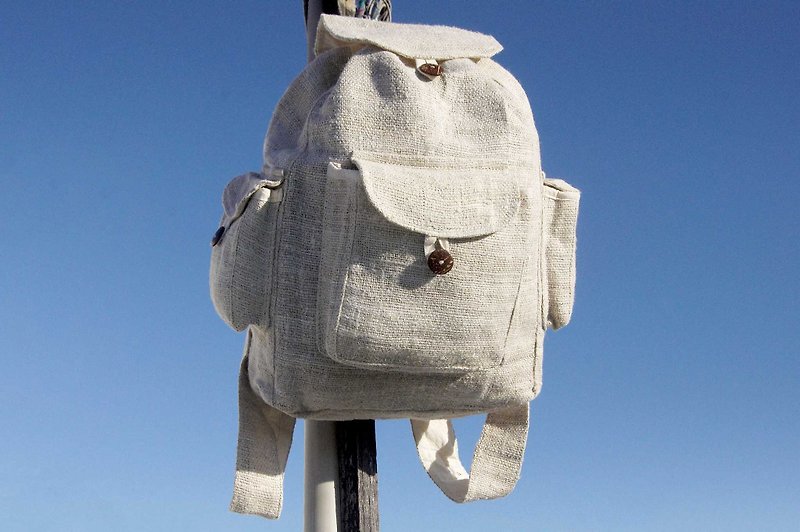 Valentine's Day gift Mother's Day gift birthday gift limited handmade cotton stitching design backpack / shoulder bag / mountaineering bag / patchwork bag / cotton backpack / bag - simple milk white natural color tone - Backpacks - Cotton & Hemp Khaki