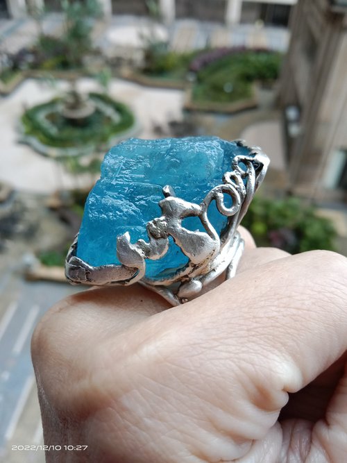 寶藏石光 / Light of Treasure Stone 海藍寶原礦手工銀戒純銀戒指 ~海水正藍~ Aquamarine Silver Ring