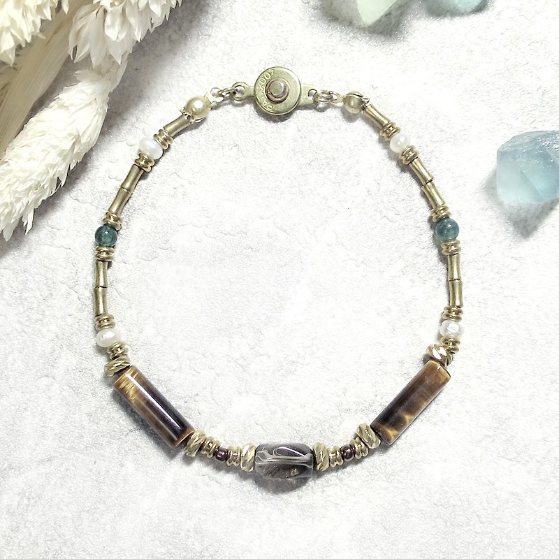 VIIART. The long distant river-the Seine. Tiger eye Stone crystal tea pearl bracelet Bronze - สร้อยข้อมือ - โลหะ สีนำ้ตาล