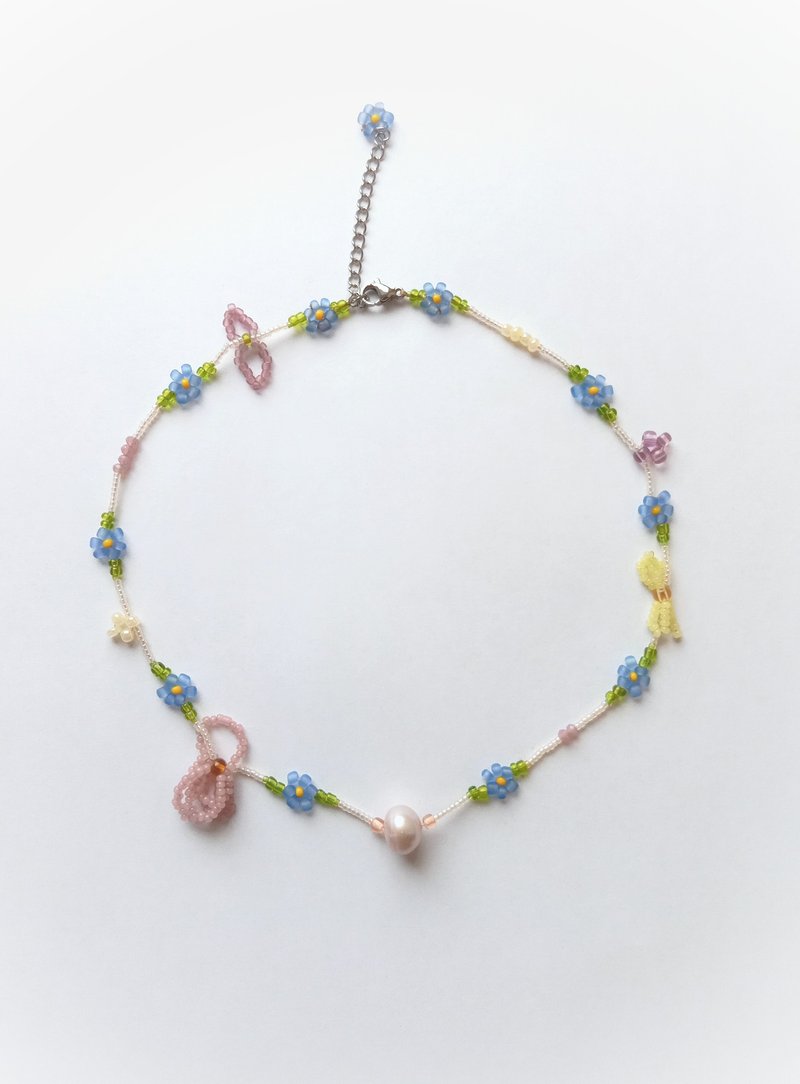 Lilac beaded necklace / dainty pearl choker /  aesthetic jewelry for women - 項鍊 - 珍珠 紫色