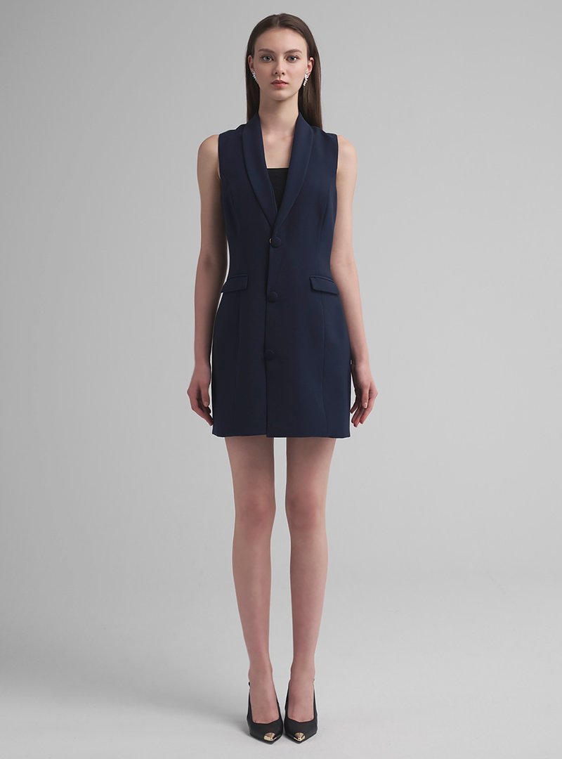 【時髦】Marie時髦經典西裝背心(深藍) - 背心/無袖上衣 - 其他人造纖維 藍色