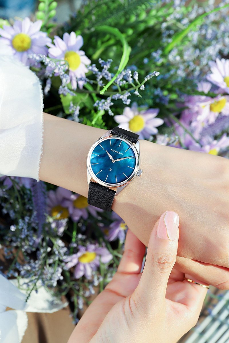 【MOONART】原創手錶 神話系列-致藍(經典) 珍珠貝藝術手錶 - 女錶 - 不鏽鋼 藍色