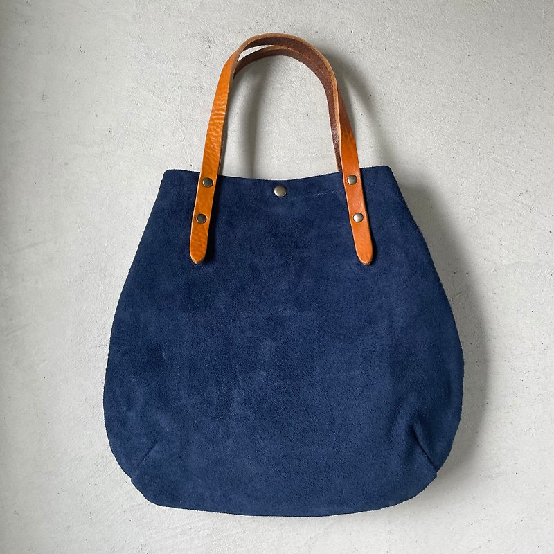 [Resale in 2023] Round tote bag S-size with beef floor velor and extra-thick oil slime [Navy] - Handbags & Totes - Genuine Leather Blue