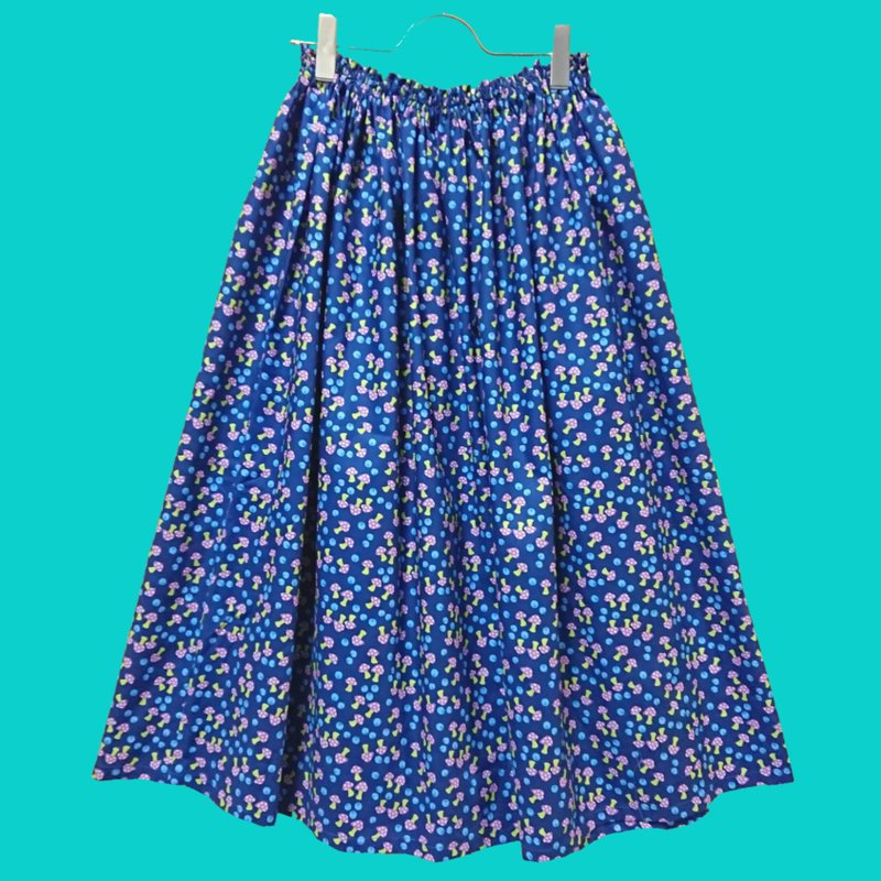 【受注制作】MiniMini Mushroom Skirt Blue / USAfabric / Free size / Made in Japan / 日本製 - 裙子/長裙 - 棉．麻 藍色