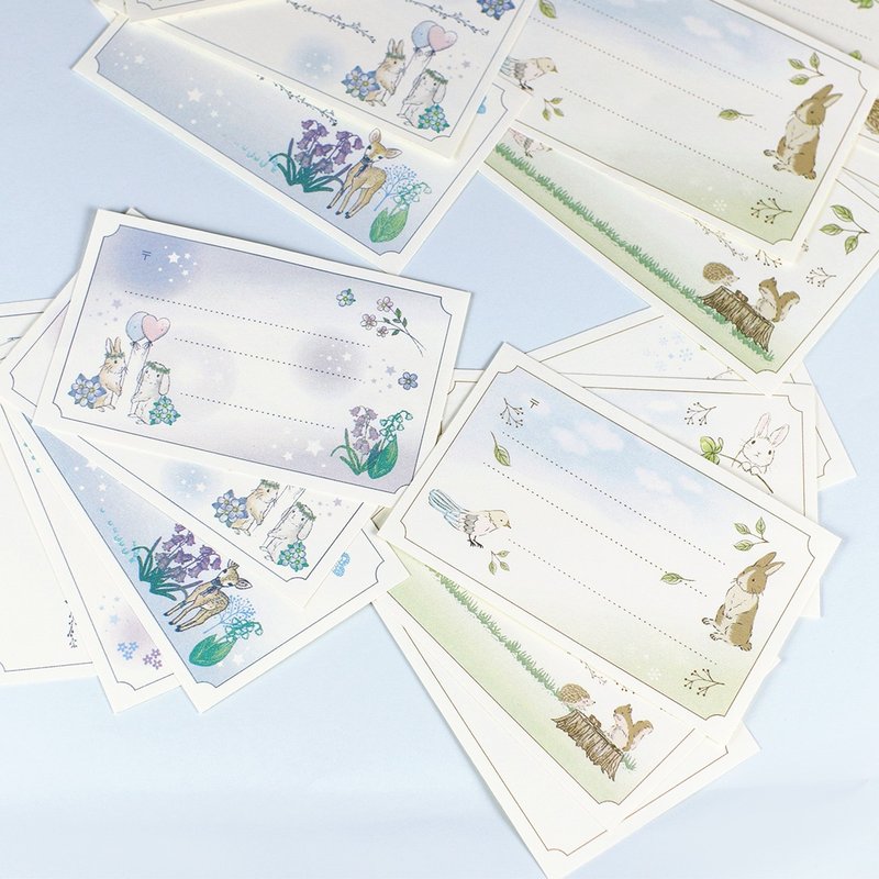 Address stickers with illustrations, labels, for letters and envelopes, rabbits, hydrangeas, bluebells, lily of the valley, forest scenery, animals - สติกเกอร์ - กระดาษ หลากหลายสี