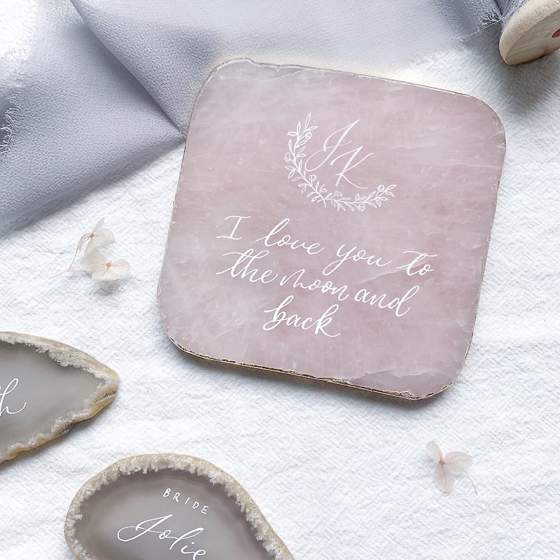 Handwritten English calligraphy square pink Stone - Items for Display - Other Materials Pink