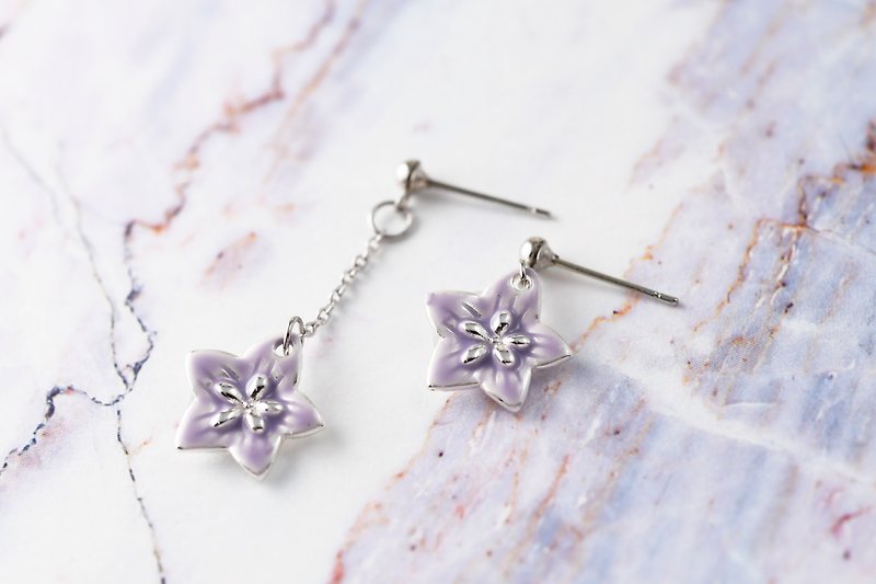 Flower series unchanged platycodon pin earrings (ERIJA1018E) - Earrings & Clip-ons - Silver Purple