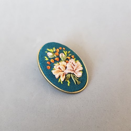 hime  　ハンドメイド　刺繍ブローチ　ボンボンブローチ24-29 リボン刺繍のブローチ ブローチ Bloomin'bijou ~Sora~ 通販
