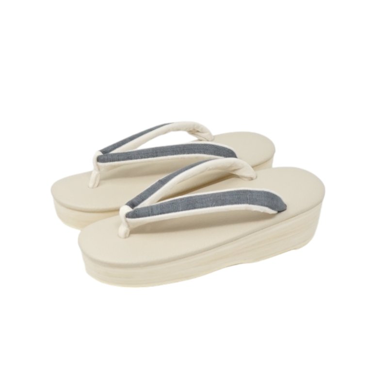 Zori sandals Hemp thong vanilla white - รองเท้าแตะ - หนังเทียม สีน้ำเงิน