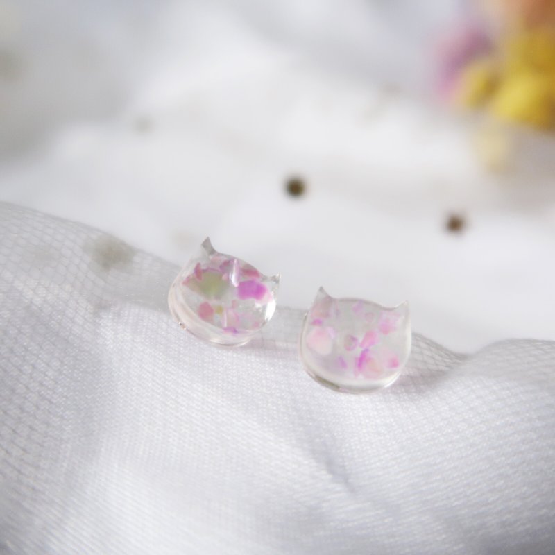 Shell purple cat earrings - ต่างหู - เรซิน 