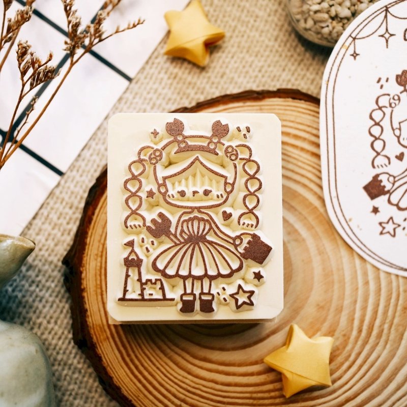 手工橡皮章 - 巨蟹座女孩 星座系列章 4X5cm (可客製文字) - 印章/印台 - 橡膠 橘色