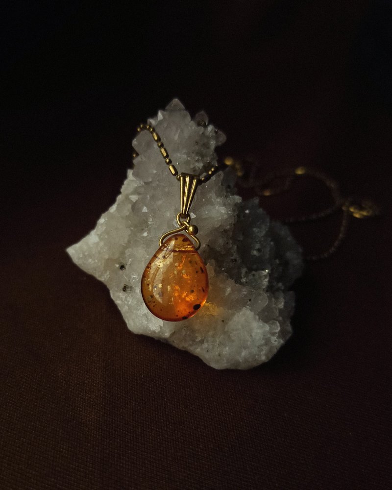 Drop Bead Pendant Necklace-Orange/Customized length - สร้อยคอ - กระจกลาย สีส้ม