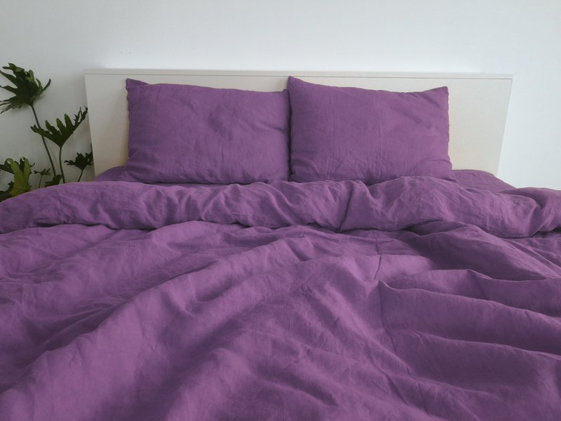 Orchid linen pillowcase / Purple pillow cover / Euro, American, Taiwan size - 寢具/床包 - 亞麻 紫色