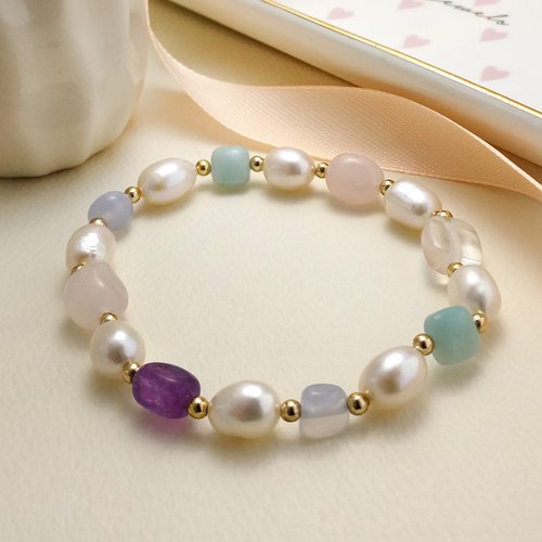 Bridal Secret Jewelry 水晶配養殖淡水珍珠彈性手鍊