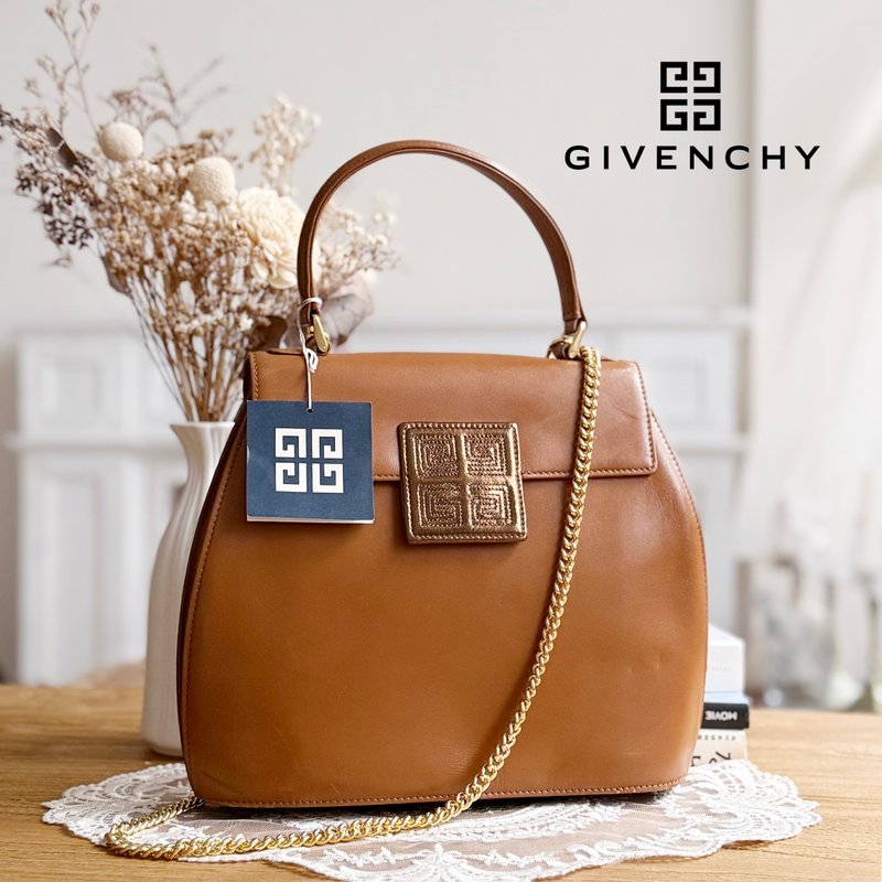 Givenchy Vintage 紀梵希 Audrey 日製4G 開扣焦糖棕真皮古董包 - 側背包/斜背包 - 真皮 橘色