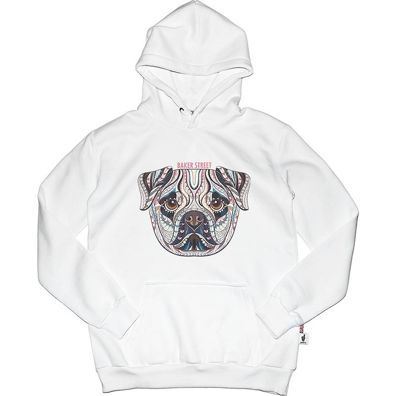 British Fashion Brand -Baker Street- Zentangle Bulldog Printed Hoodie - เสื้อฮู้ด - ผ้าฝ้าย/ผ้าลินิน ขาว