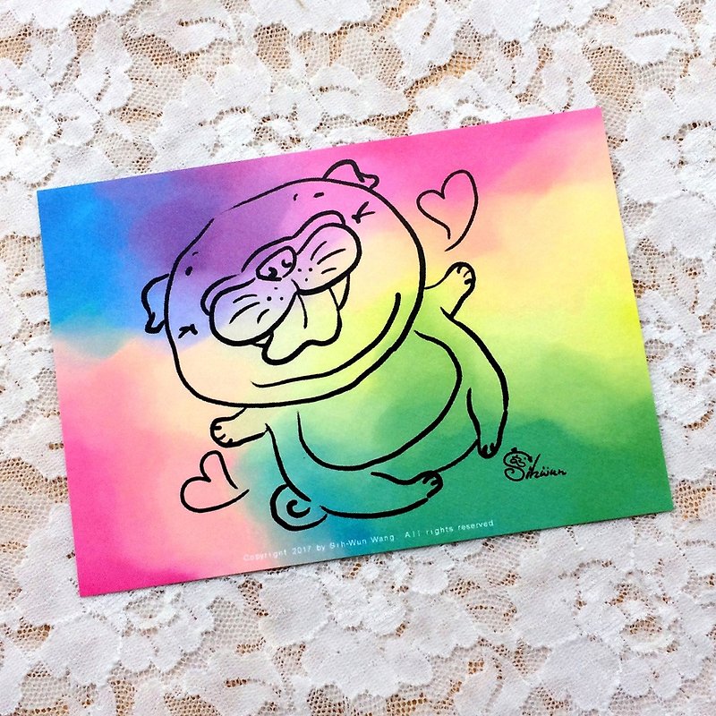 Pug Postcard-Rainbow pug - Cards & Postcards - Paper White