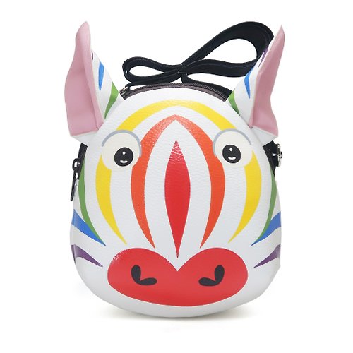 pipo89-dogs-cats Rainbow zebra crossbody bag is compact fro carrying mobile phones.