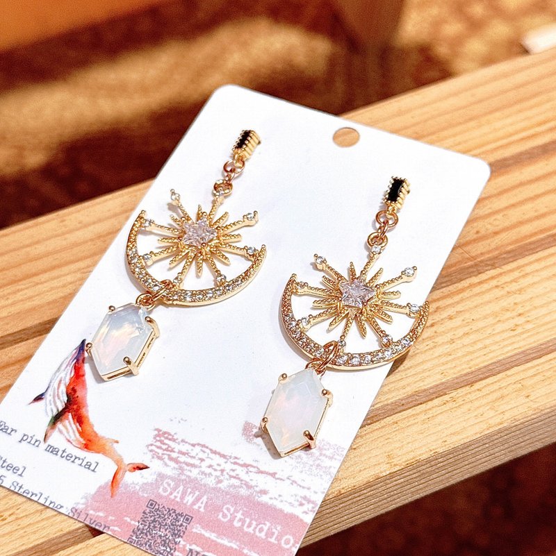 【SaWa Studio】Bohemian Opal Rhinestone Stone Earrings/ Clip-On - ต่างหู - วัสดุอื่นๆ 