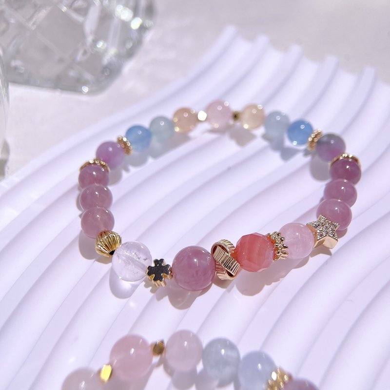 I Love Twinkle Stars | Watermelon Tourmaline Symbiotic Mica | Purple Horse Pink | Stone| A2410 - สร้อยข้อมือ - คริสตัล สึชมพู