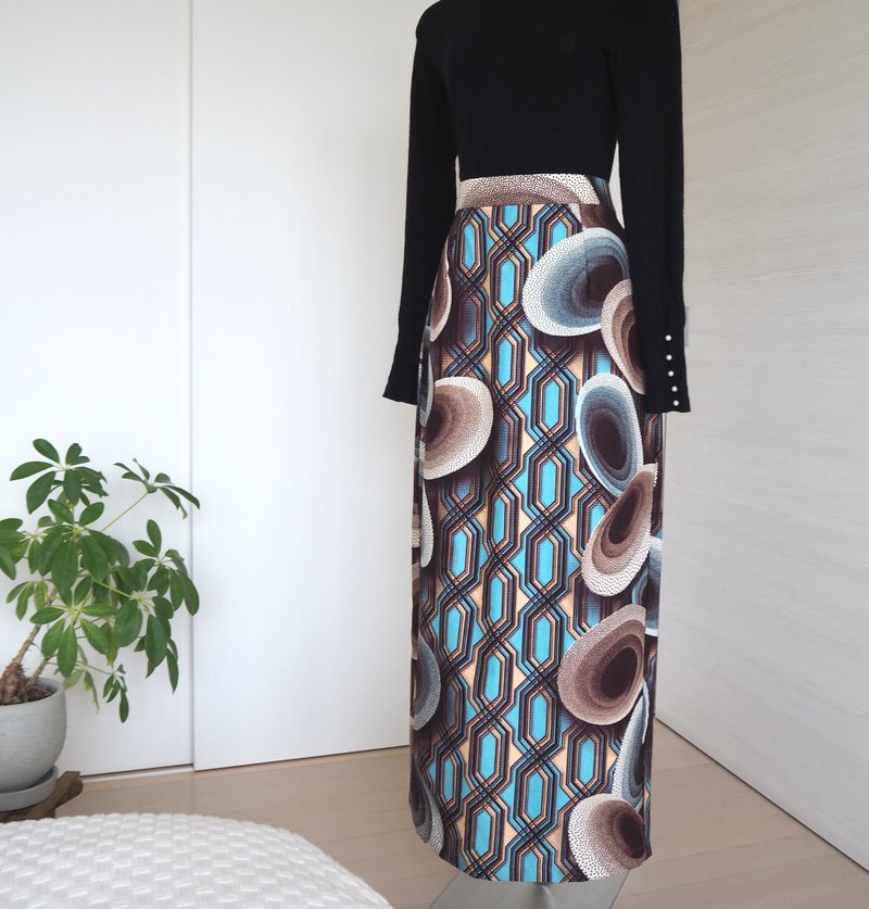 【Japan Handmade】 African fabric long skirt Elastic back waist Cotton skirt - กระโปรง - ผ้าฝ้าย/ผ้าลินิน หลากหลายสี