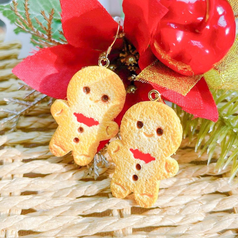 【Christmas】 Ginger Bread Man Earring - ต่างหู - ดินเหนียว 