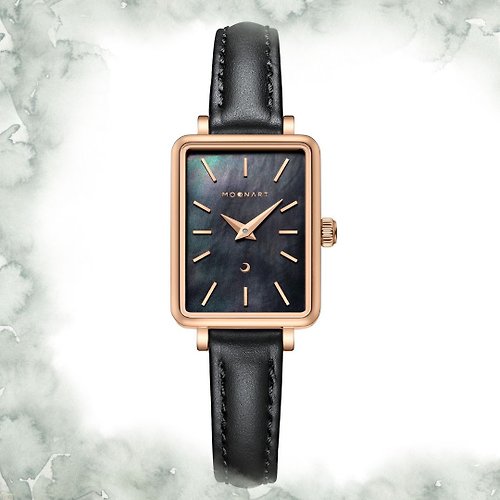 MOONART影月手錶品牌官方店 【MOONART】方型手錶 夢幻系列-天使黑新 女裝手錶珍珠貝藝術手錶