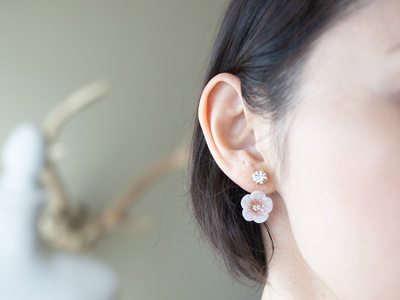 Plum flower back catch earrings - Earrings & Clip-ons - Clay Pink