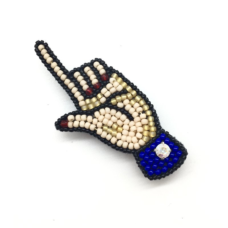 Tearoom I Hands n Hand ‧ finger embroidery brooch - Brooches - Other Materials Blue