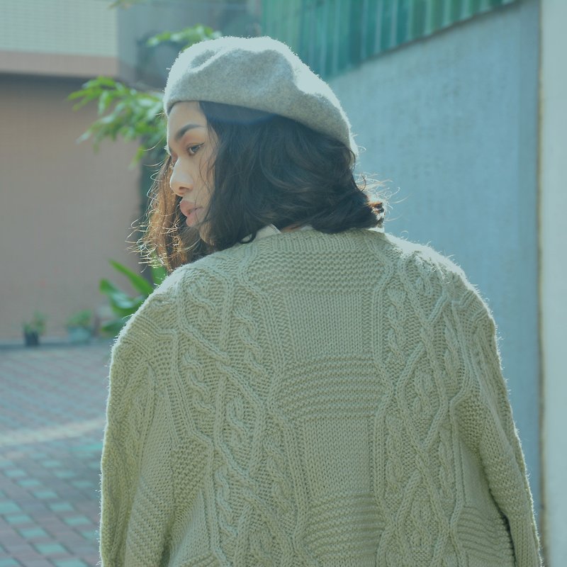 Gray Green | Vintage sweater coat - สเวตเตอร์ผู้หญิง - วัสดุอื่นๆ 