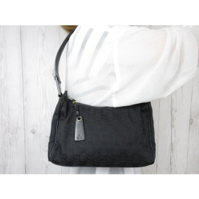 GUCCI black dark flower GG canvas x leather shoulder bag - Handbags & Totes - Other Materials Black