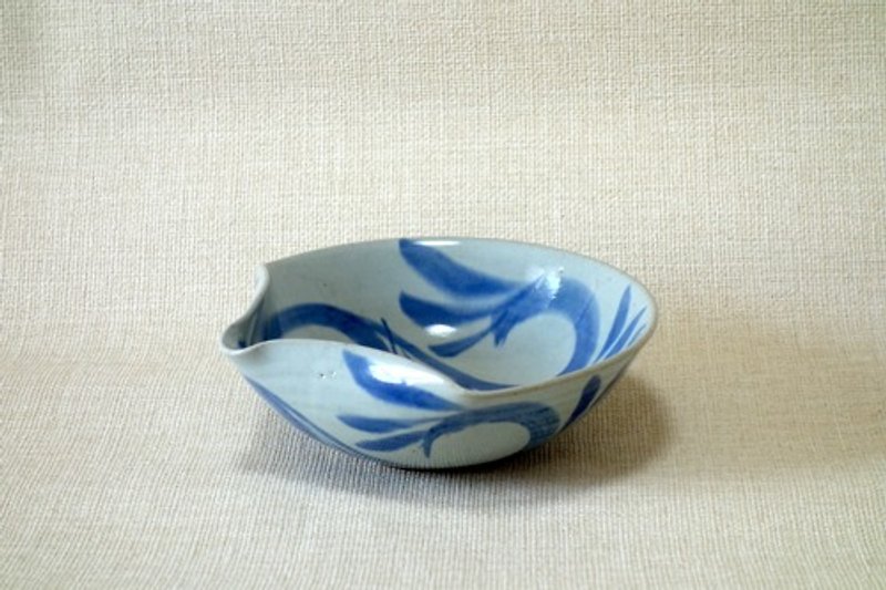 扇面片口 唐草紋 - 碗 - 陶 藍色