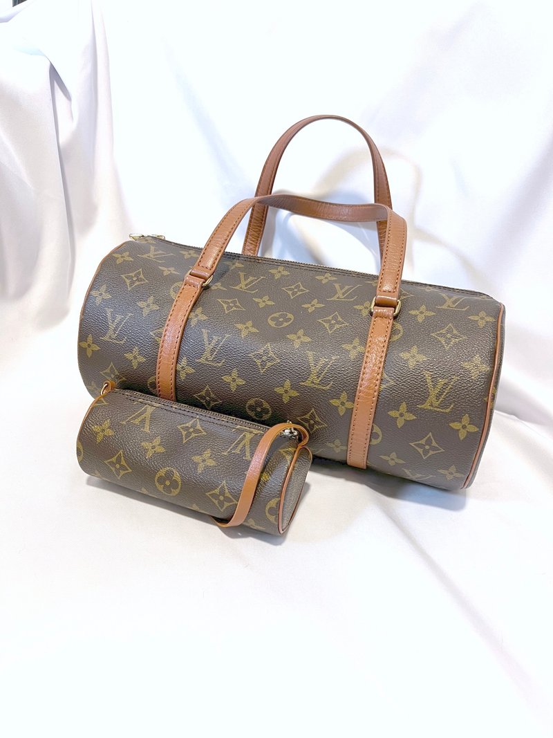 (外加金鏈) LOUIS VUITTON LV子母圓筒包 日本中古二手Vintage - 手提包/手提袋 - 真皮 咖啡色